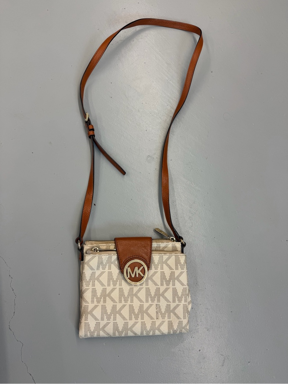 Michael Kors Cream & Brown MK Logo Crossbody